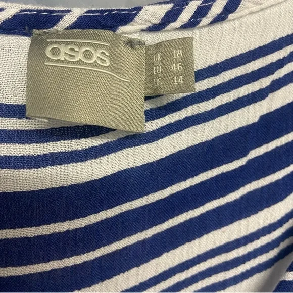 ASOS Swimsuit Cover Up Size 14 Navy White Stripes Hot Pink Tassels Pool Beach - Picture 7 of 7